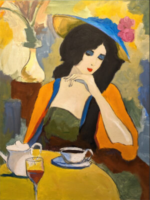 Painting of Woman in French Cafe